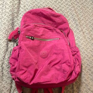 Kipling Fushia Nylon Backpack with Gorilla Bag Charm